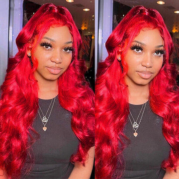 Neobeauty Density 150% Body Wave Red Lace Front Wig Transparent Lace Red Hair Color 13x4 Lace Front Human Hair Wigs